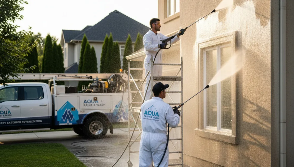 Pressure washing service in Grand Rapids, MI cleaning siding, deck, and driveway surfaces